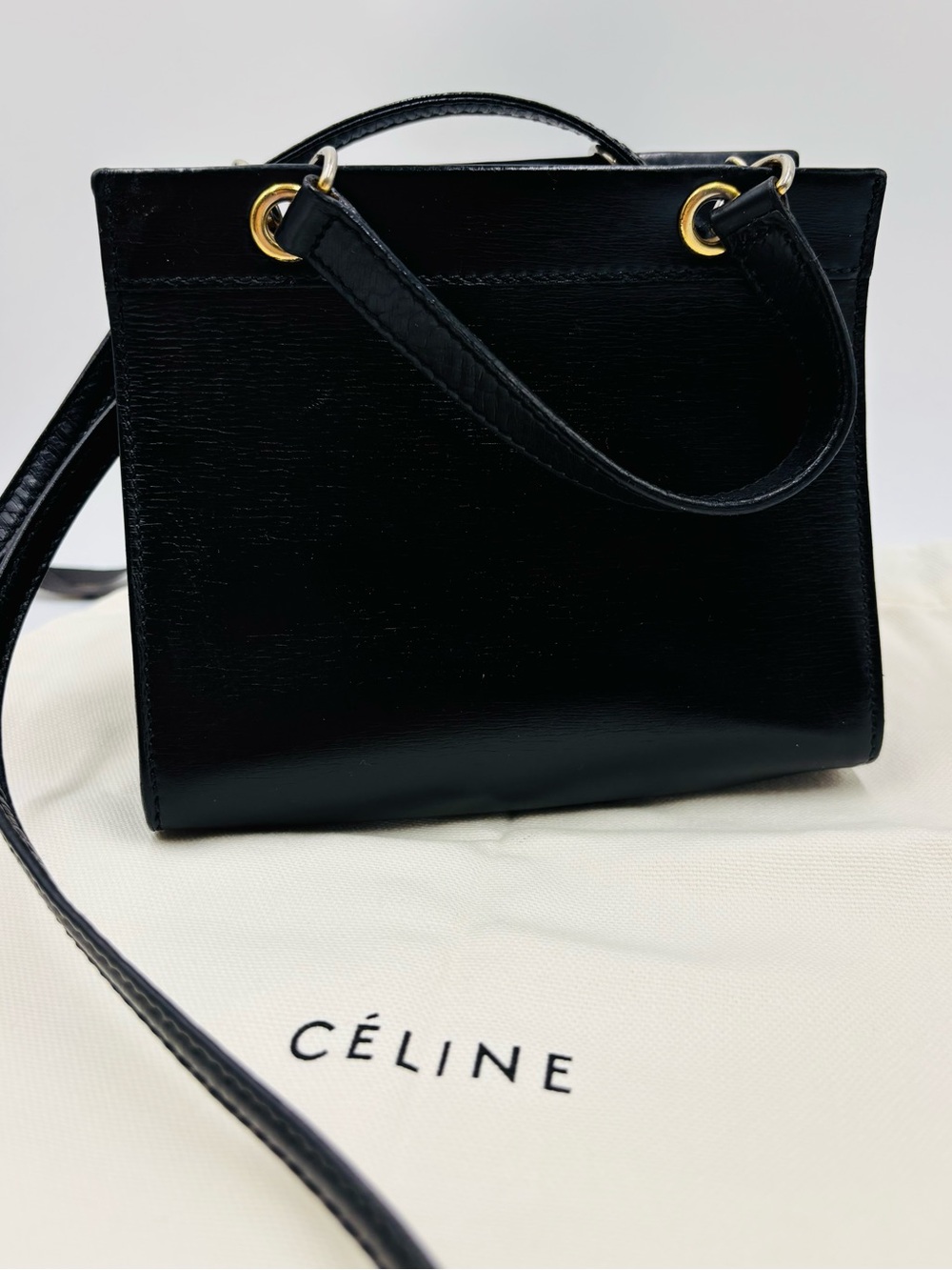Vintage Celine Black Leather Crossbody Mini Bag with Gold Hardware - Picture 6 of 16